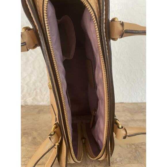 Coach Hampton sand leather stitched satchel shoulder bag Carryall 11540 - Picture 9 of 10